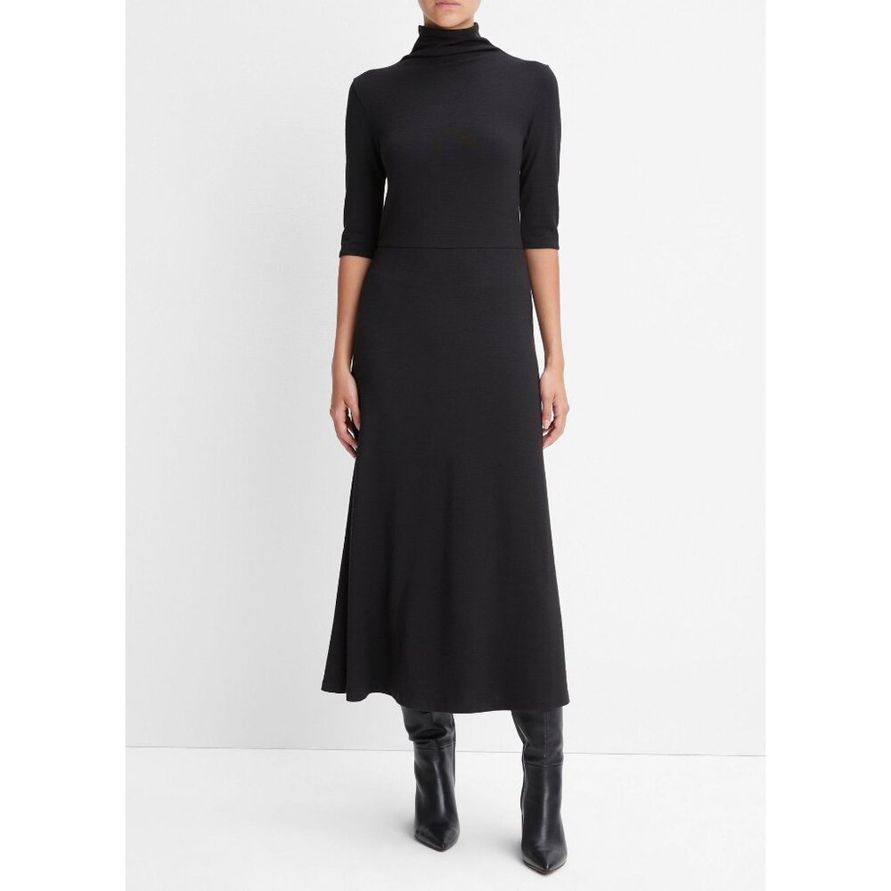 Vince Black Elbow-Sleeve Turtleneck Dress